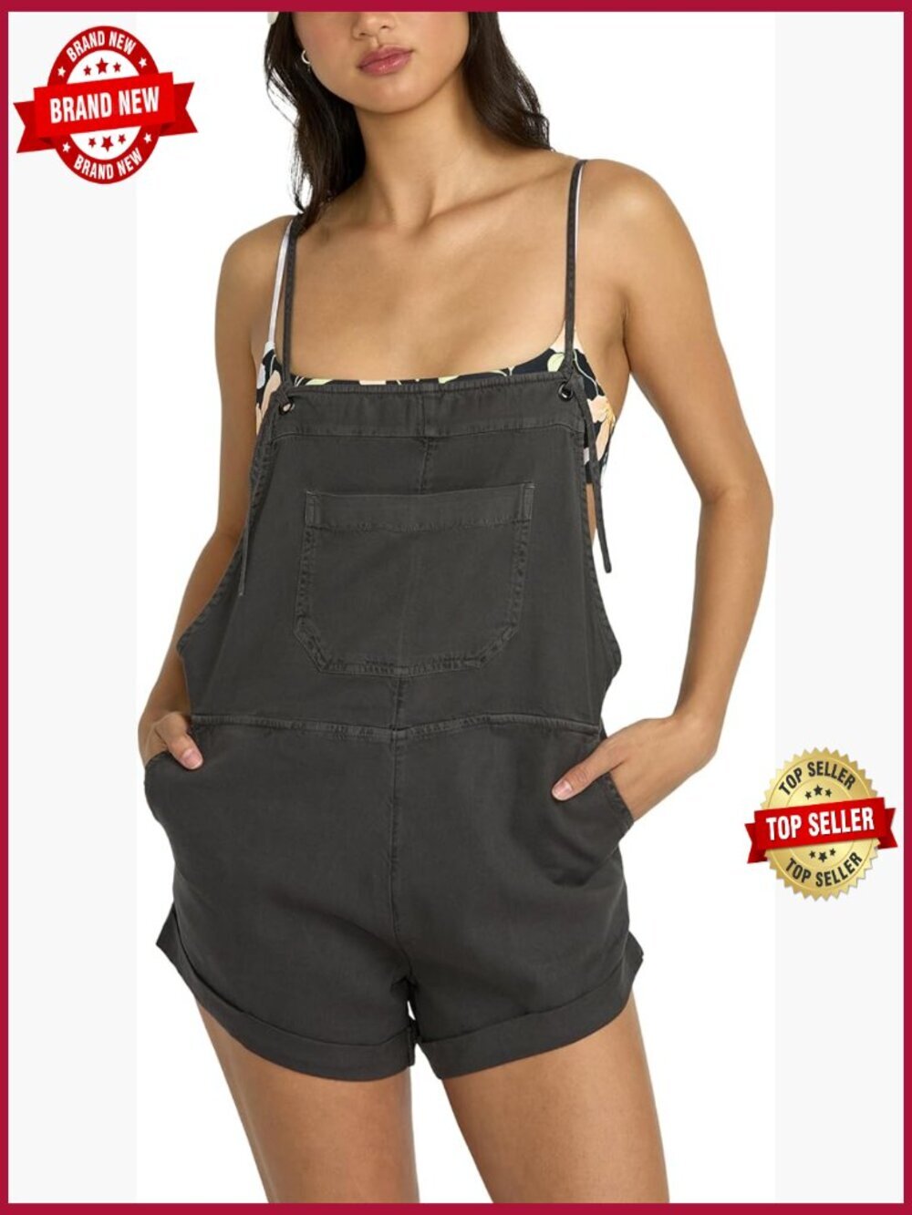 Cotton Twill Blend Romper Jumpsuit with Adjustable Straps